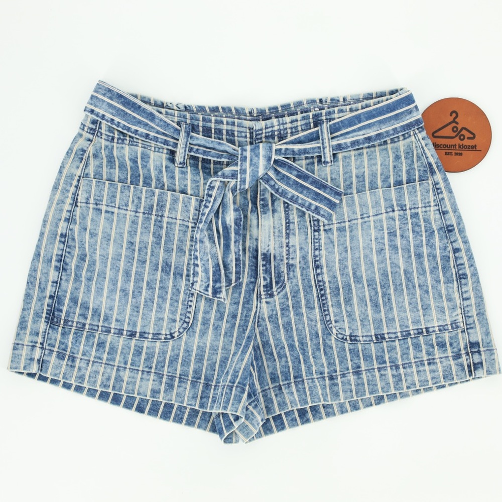 American Eagle Outfitters Blue Striped Denim Tie-Waist Shorts